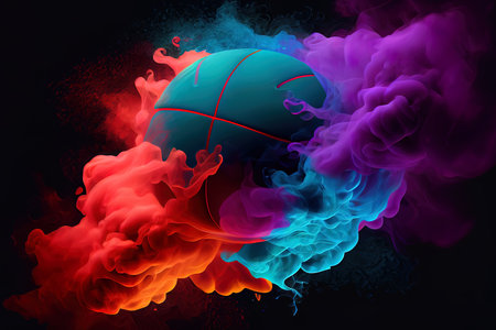 Basketball on the color smoke background. Generative Aiの素材