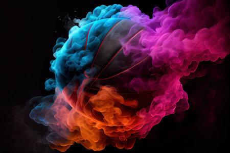 Awesome Basketball on the color smoke background. Generative Aiの素材