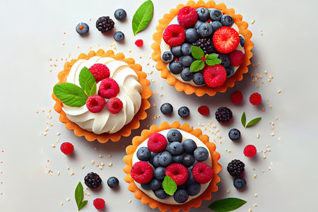 Pink burning candles on decorative muffins with colorful star sprinkles. Generative Aiの素材