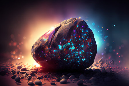 3d landscape with stepping stones in an ocean against a sunset sky. Generative Aiの素材