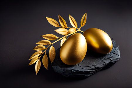 Golden eggs near spoon and camera. Generative Aiの素材