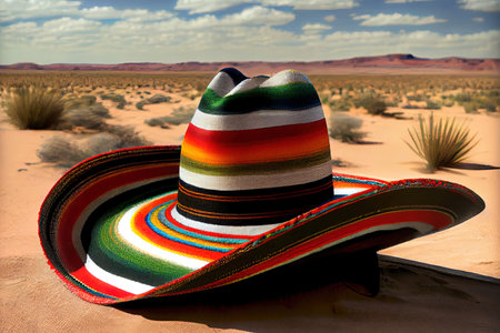 Funny mexican cactus with mustaches in sombrero and poncho. Generative Aiの素材