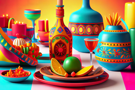 Surprising Happy Cinco de Mayo colorful party table. Generative Aiの素材