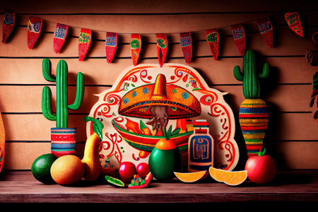 Hand drawn flat dia de muertos family home altar illustration. Generative Aiの素材