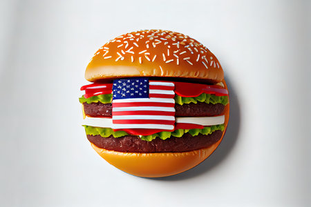American flag pin on two hamburger homemade. Generative Aiの素材