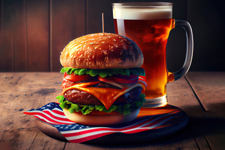 Burgers and beer to celebrate independence day america 4th of july. Generative Aiの素材