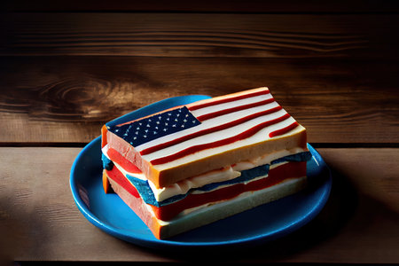 Top view of american flag on top of burgers. Generative Aiの素材