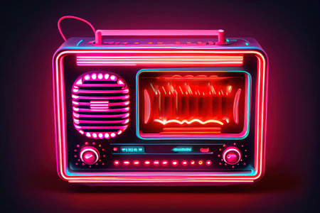 Radio set neon icon. Receiver with antenna. Generative Aiの素材
