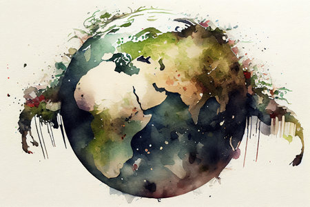 Watercolor music planet Earth. Generative Aiの素材