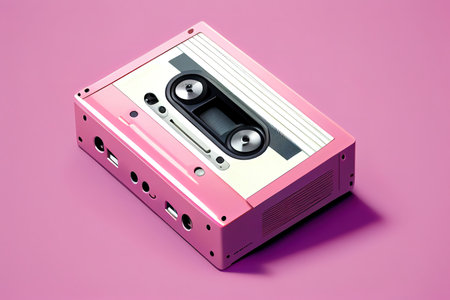 Retro walkman and headphones on pink background. Generative Aiの素材