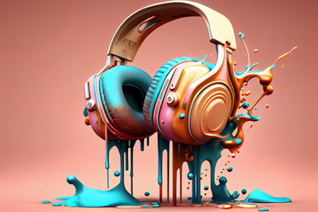 Retro headphones, vintage 3d render illustration. Generative Aiの素材