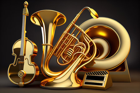 Golden saxophone with music notes. Generative Aiの素材