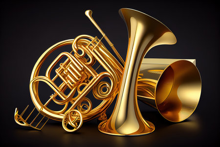 illustration of majestic treble clef music string instrument in gold colors. Generative Aiの素材