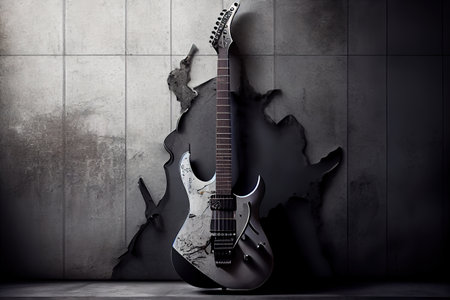 Electric guitar on old wooden surface. Generative Aiの素材