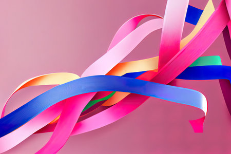 colorful ribbons on pink background cancer awareness. Generative Aiの素材
