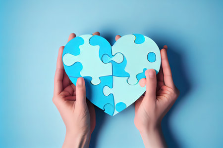 Flat world autism awareness day illustration with puzzle pieces. Generative Aiの素材