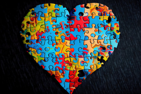 puzzle jigsaw heart on brain, mental health concept, world autism awareness day. Generative Aiの素材