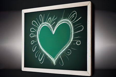 Doodle freehand white chalk drawing on green chalkboard with heart. Generative Aiの素材