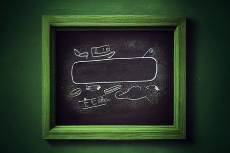 Blackboard background with backpack doodle. Generative Aiの素材