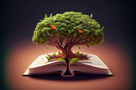 Tree growing from open book vector isolated on white. Generative Aiの素材