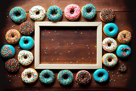 Mock-up frame surrounded by sweets. Generative Aiの素材