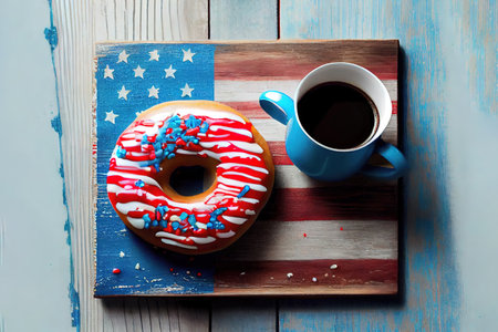 Food for independence day. 4th of July. Festive breakfast. Generative Aiの素材