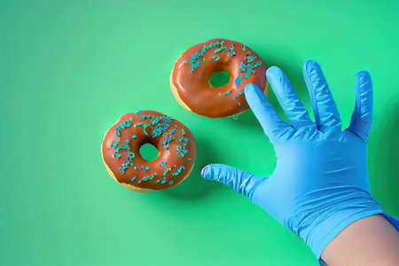 Hand reaching for a doughnut and cup of coffee. Generative Aiの素材