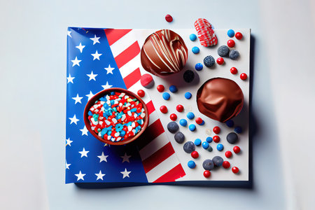 Cake and flag for independence day. Generative Aiの素材