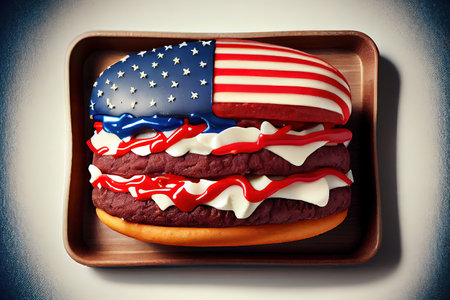American beef burger and Cookies with American flag icing for independence day. Generative Aiの素材