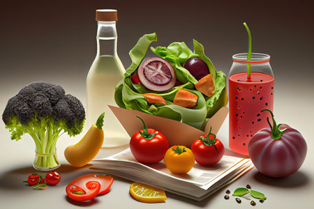 Selection of healthy food on rustic wooden background. Generative Aiの素材