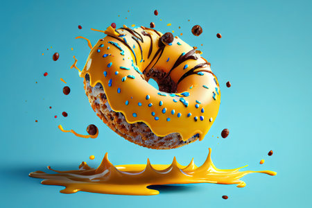 Flying donuts. doughnuts with sprinkles on purple. Generative Aiの素材