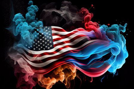American flag background with copyspace on wooden surface. Generative Aiの素材