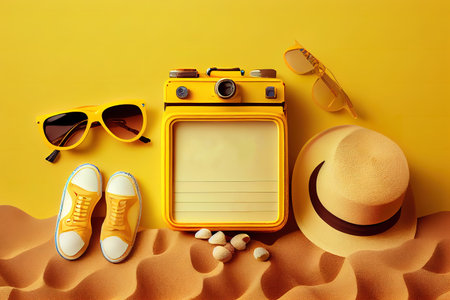 June 21st. Image of june 21 calendar on yellow sandy background with summer beach. Generative Aiの素材