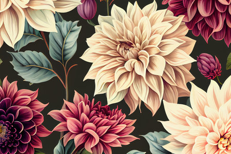 Blooming dahlias seamless pattern. Generative Aiの素材