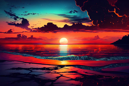 Colorful sunset over ocean on Maldives. Generative Aiの素材