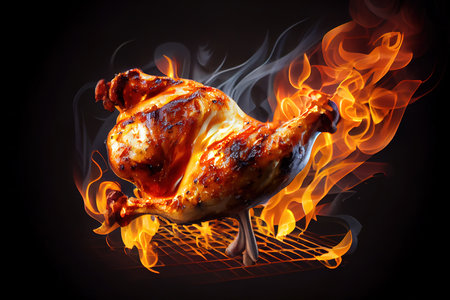 Grilled chicken leg on the grill pan. Generative Aiの素材