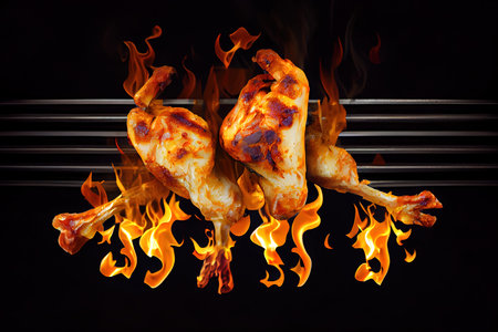 Grilled chicken leg on the grill pan. Generative Aiの素材