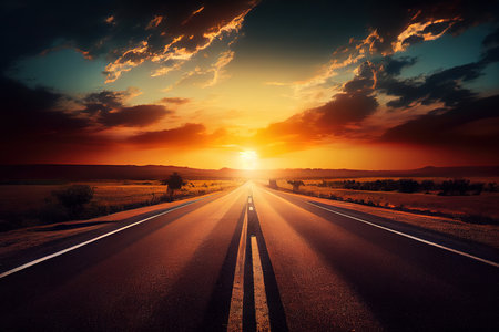 A new modern asphalt road passing through the forest. Generative Aiの素材