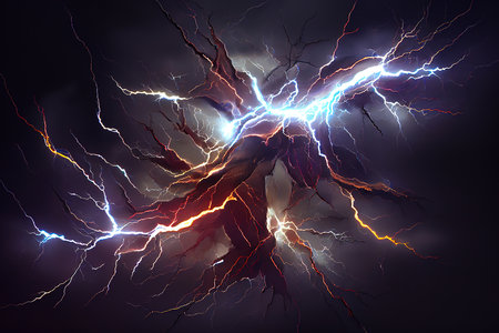 The effect of lightning thunderstorm and lightning. Generative Aiの素材