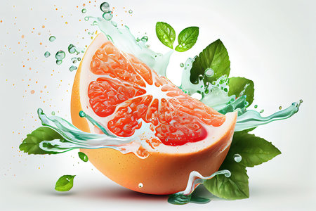 Water splash on grapefruit with mint isolated on whit. Generative Aiの素材