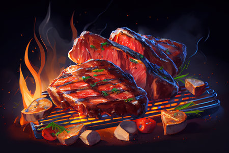 Beef steaks on the grill. Generative Aiの素材