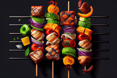 Cooking barbecue on charcoal grill. Generative Aiの素材