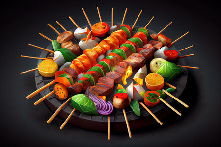 Grilled vegetables skewers kebab. Generative Aiの素材