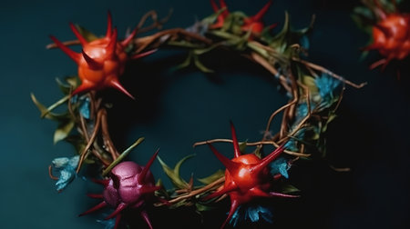 High angle crown of thorns and red cloth. Generative Aiの素材