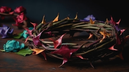 Realistic crown of thorns with corss. Generative Aiの素材