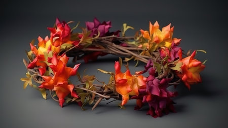 Flat lay crown of thorns still life, Bright color, ultra realistic. Generative Aiの素材