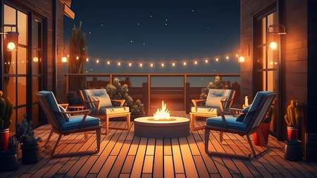 A backyard fire pit in a spacious yard of a large hom. Generative Aiの素材