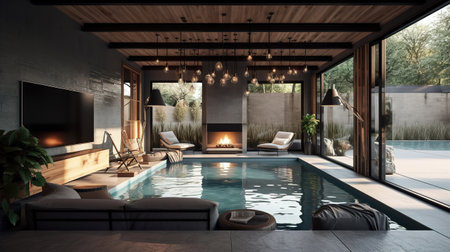 Laptop; digital tablet; book and pot plant on wooden table. Generative Aiの素材