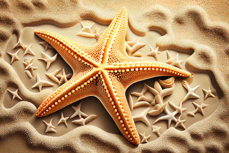 Starfish footprint over caribbean sand. Generative Aiの素材