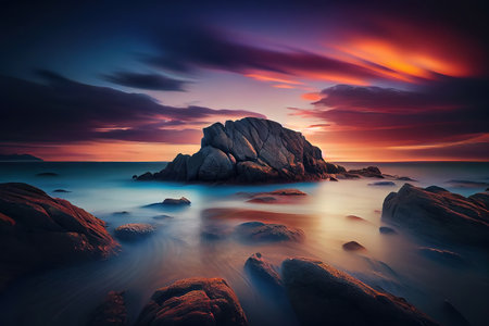 Beautiful rocky coast in queensland, australia on sunset. Generative Aiの素材